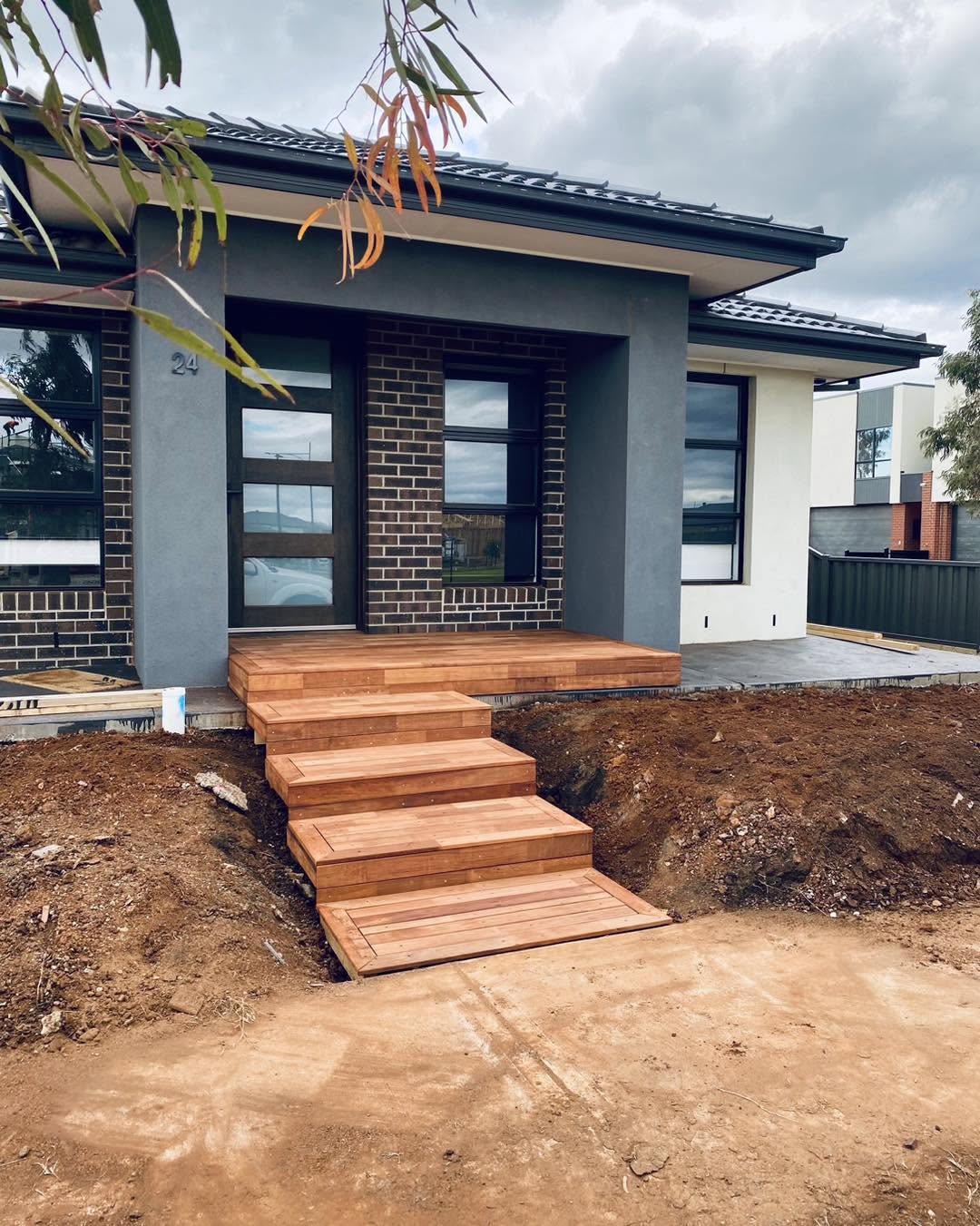 Front merbau stair installation