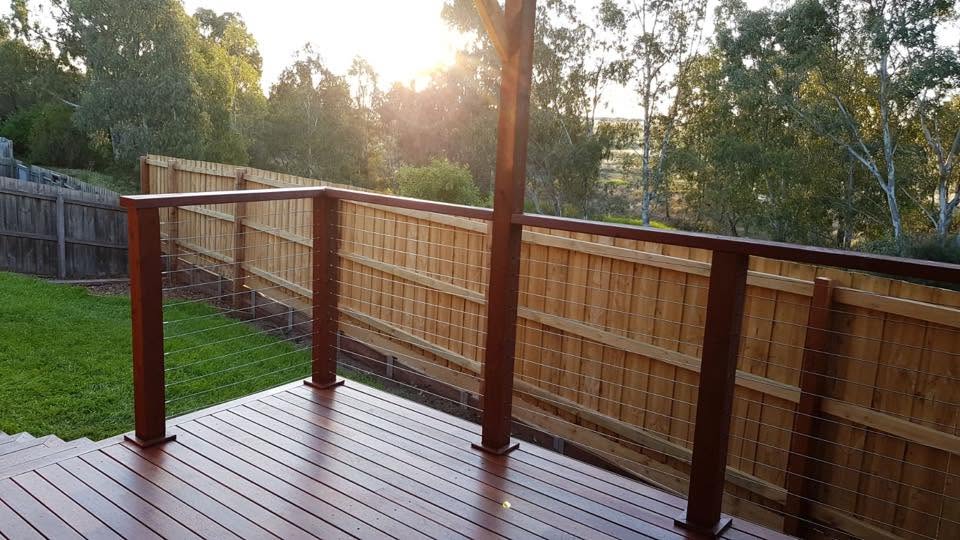 Elevated back deck with wire balustrade